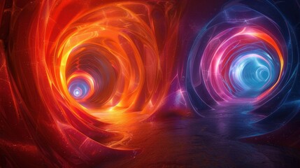 Obraz premium 3D render of a futuristic tunnel with vibrant neon lights, creating a mesmerizing pathway of colors