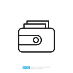 Outline Icon of a Wallet with Cash and Cards Representing Finance and Payment Transactions in a Minimalist Style