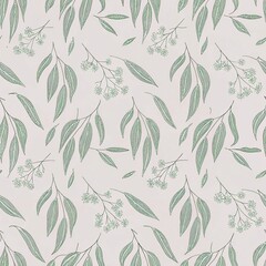 Seamless pattern, pattern, watercolor, vintage minimalist plant pattern, simple floral print with wild flowers and herbs