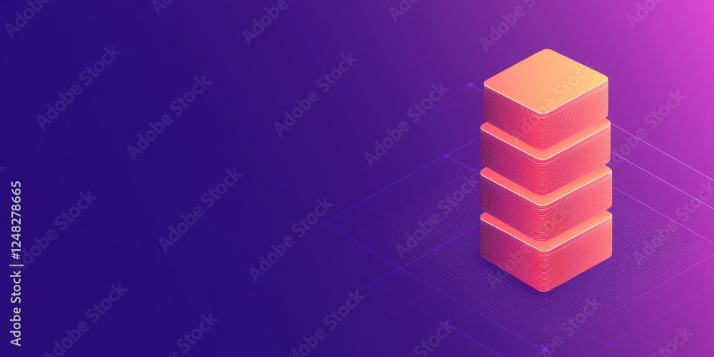 Poster A vibrant graphic featuring stacked blocks against a gradient background, symbolizing data storage or cloud computing.