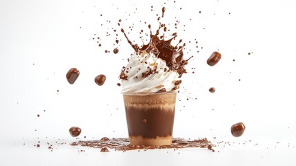 Delicious Chocolate Milkshake with Splashes and Creamy Topping