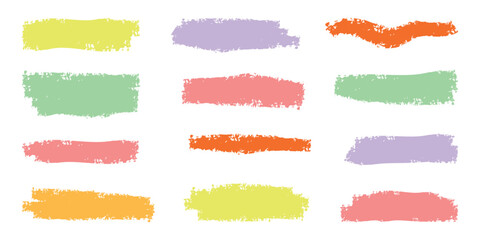 Crayon underline set. Color children underlines, brush stroke, lines of pencil. Hand drawn kids abstract collection for sketch, chalk texture. Isolated vector illustration.