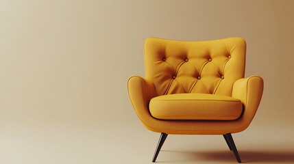 Stylish yellow armchair set on a light beige background, creating a warm, inviting look for contemporary furniture and home decor visuals.