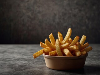 Fresh aromatic french fries in cubes in a round plate. Stylish food shooting. Minimalist photography.