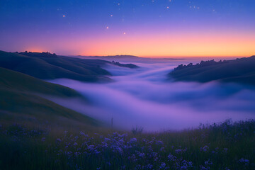 sunrise in the mountains with aurora in sky