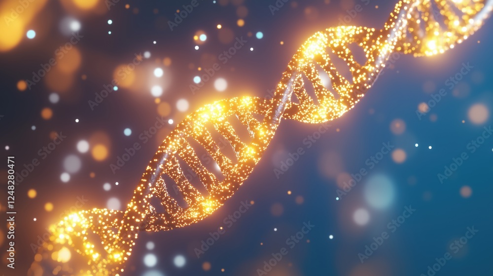 Poster double helix and dna glowing in abstract style with dots on a blue background isolated for creative 