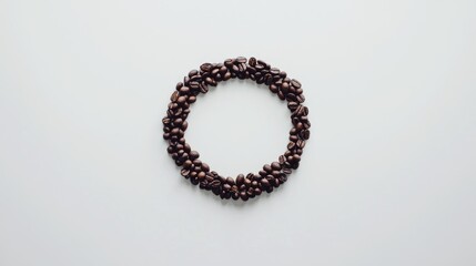 Coffee Beans Form a Circle on a Minimalist White Background