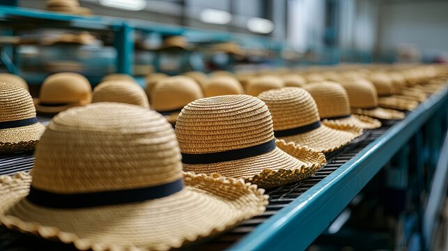 Production of sunhats at the modern factory - Powered by Adobe