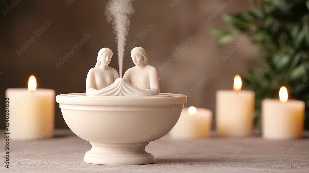 Poster gentle mist diffuser creating tranquil atmosphere with soft lighting and serenity for meditation and