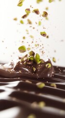Dubai Chocolate Kunafa Pistachio on white background,Dubai Chocolate bar with green kadayif and pistachio spread,popular and viral chocolate 2024,space for text.