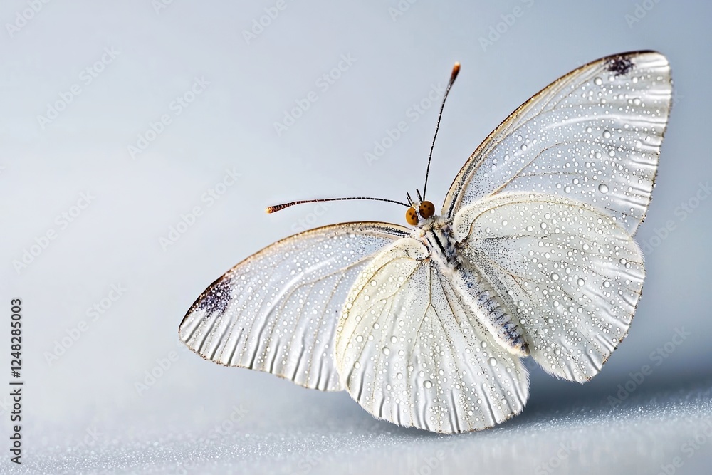 Poster spring concepts. delicate white butterfly resting on a soft surface.