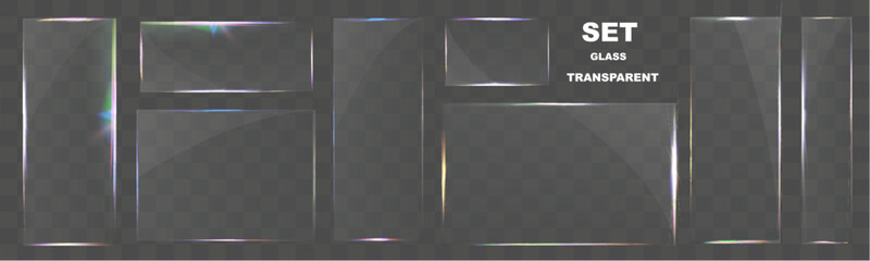 Transparent glass elements with light reflections, transparency effects, and realistic details for modern interface design.