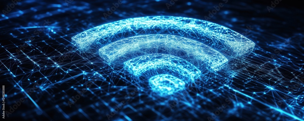 Poster digital background featuring a vibrant wireless network icon illustrating technology and connectivit