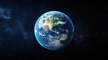 3d render of earth from space view at night with city lights and stars in the background