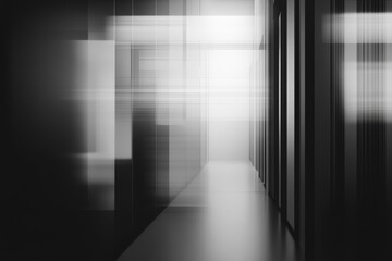 Empty black and white hallway, motion blur, architectural interior, spacious