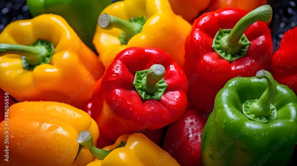 Poster a vibrant assortment of frozen bell peppers in a mix of green red yellow and orange colors creating 