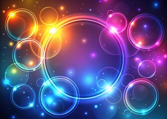 Abstract Glowing Circles, Vibrant Colorful Background, Energy, Light, Design Stock Photo