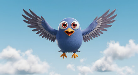 Obraz premium Cartoon Character with Big Eyes and Wide Smile Flying with Outstretched Wings