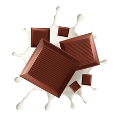 Top view chocolate bar with milk splashes on a white background Realistic Mesh gradient wes