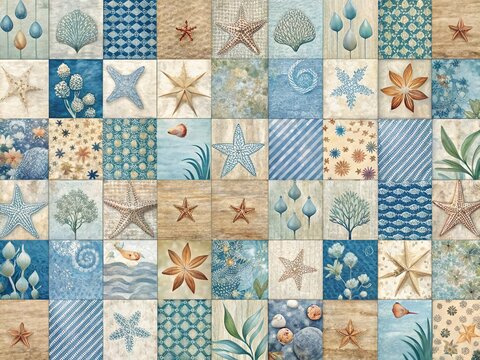 Coastal Patchwork Wallpaper Texture, Long Exposure Photography, Seascape Design
