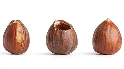 Three Stages of Hazelnut Shell with Cracked and Whole Appearance