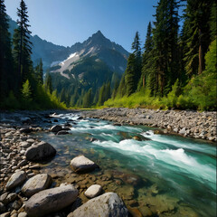 Mountain River and Forest in North Cascades National Park