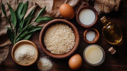 Ingredients for Cooking Basic Recipes with Eggs and Dairy Products
