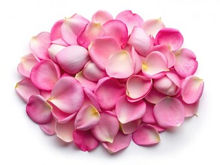 Obraz premium Fresh Pink Rose Petals Scattered on White Background - Top View Stock Photo