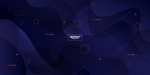 Dark blue abstract geometric 3D background. Blue elements with wave gradient pattern. Dynamic shape composition. Vector Eps10