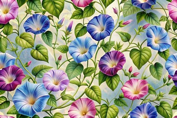 Macro Morning Glory Floral Wallpaper Texture - Vibrant Purple & Blue Blooms