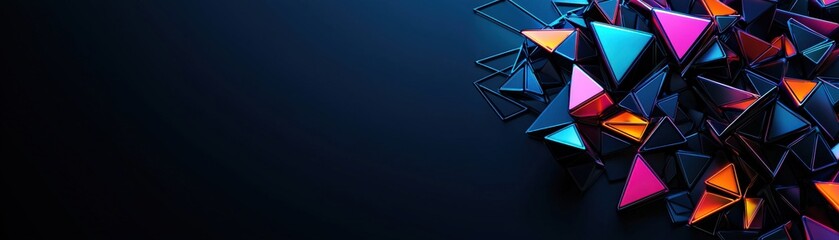 Fototapeta na wymiar A vibrant arrangement of colorful, geometric shapes against a dark background, creating a dynamic and modern visual effect.