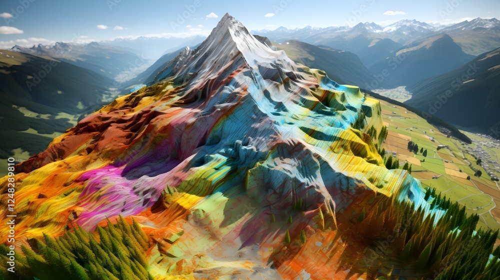 Poster detailed digital map with 3d terrain visualization and satellite imagery overlays providing a compre