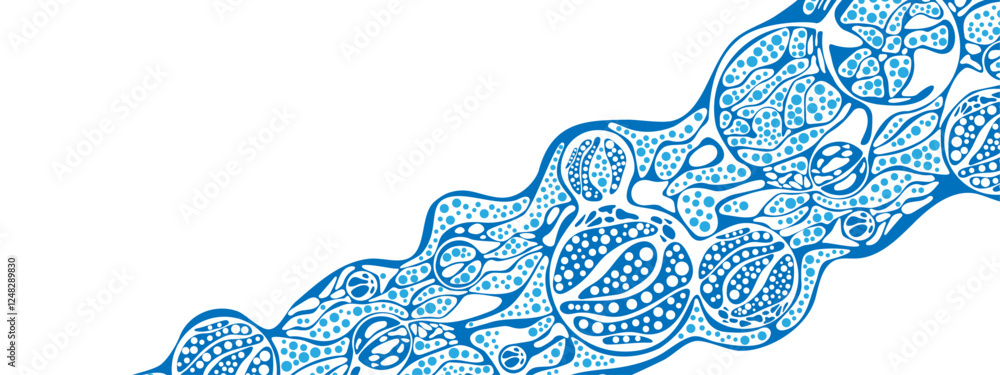 Poster blue vector background frame with dynamic texture. chaotic waves, particles, and circles create enga