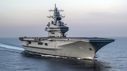 Naklejka premium Majestic Aircraft Carrier at Sea: A Symbol of Naval Power and Global Maritime Presence