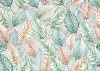 Subtle Pastel Leaf Print Wallpaper Texture - Left Aligned Copy Space