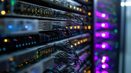 Naklejka premium Server connection network in a data center room.
