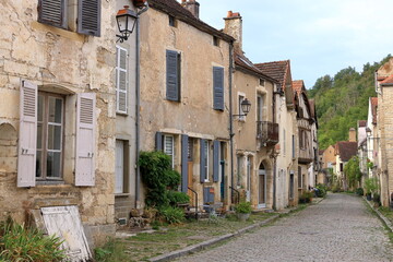 Obraz premium typical streets with old houses in Noyers sur Serein, France, Europe