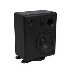 Obraz premium Product shot of a black speaker against a cutout background.