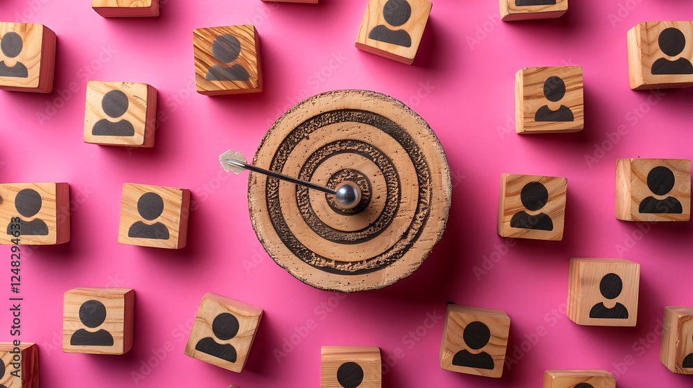 Poster finding the target with colorful blocks and a bullseye