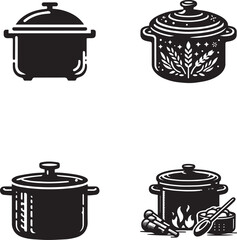 Set of Cooking Pot Silhouettes - Vector Illustrations