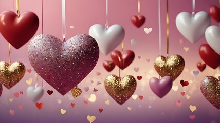 Romantic Valentine's Day Background with Glowing Hearts and Soft Pastel Hues