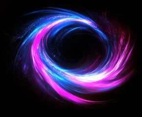 Dark swirling vortex with neon pink and blue accents. Futuristic portal concept


