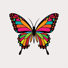 Vibrant and Colorful Multicolored Butterfly Isolated on White Background – Detailed Butterfly Template Vector Illustration for Nature and Art Design Projects