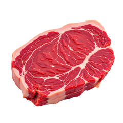Close-up image of a raw beef steak against a cut out background.