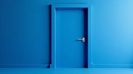 blue closed door against blue wall