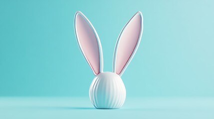 Fototapeta premium White rabbit ears on a pastel blue background. Easter vibes in 3D. 