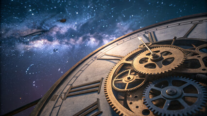 Obraz premium stunning high angle view of clock mechanisms against starry night sky