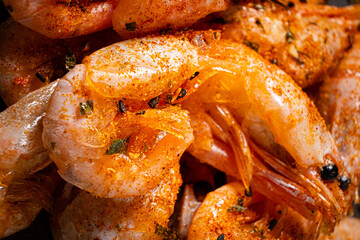 Juicy Shrimp Seasoned With Spices Ready to Be Savored at a Vibrant Coastal Seafood Festival in the Warm Afternoon Sun