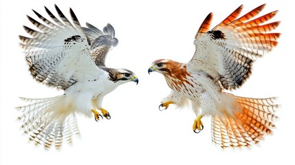 Obraz premium Two Stunning Hawks Engaging in Dramatic Aerial Display