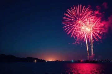Night sky ablaze with vibrant fireworks bursts, night, awesome, red